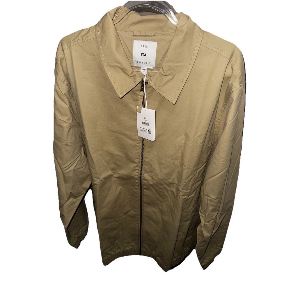 Free Assembly Men’s Coach Jacket Khaki Size 2XL | Zip Front Casual Lightweig